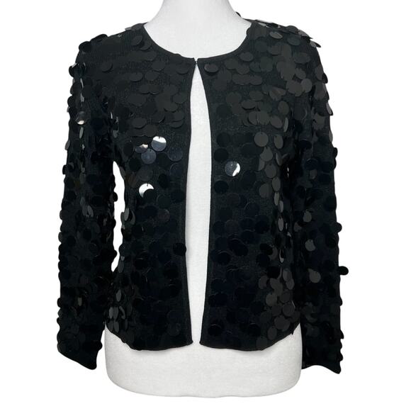 Joseph A Black Silk Bangle Sequin Cardigan S Petite NYE Party Retro Whimsical - Picture 1 of 10